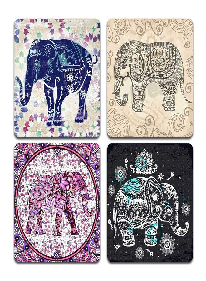 QJ CMJ Hand Drawn Elephant Square Coaster Set - Made of Recycled Rubber - Set of 4 - Image 1